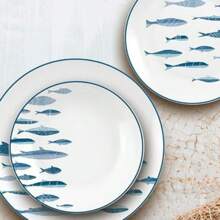 Plates - 白色搭配藍色和綠色 - 查看 3