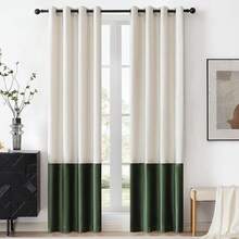 Black Gold Color Block Window Curtains Panels 84 Inches Long Farmhouse Drapes Bedroom Living Room Darkening Treatment With Grommet Set Home Decor - 奶油色和橄欖綠 - 查看 1