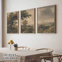 3 Pieces Set Of Old Rural Pastoral Landscape Wall Art Decorative Paintings, Retro Natural Plant Landscape Canvas Posters, Antique Soft Romantic Home Decoration, Room Decoration, Living Room Art Decor, Modern Home Wall Art Decor, Ideal Home Gift Creativity, Suitable For Living Room Study Bedroom Corridor Art Decorative Painting