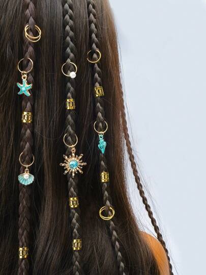 45pcs Baroque Sea Elements Dreadlocks Hair Accessories For Summer Hair Jewelry For Dances And Parties Music Festival