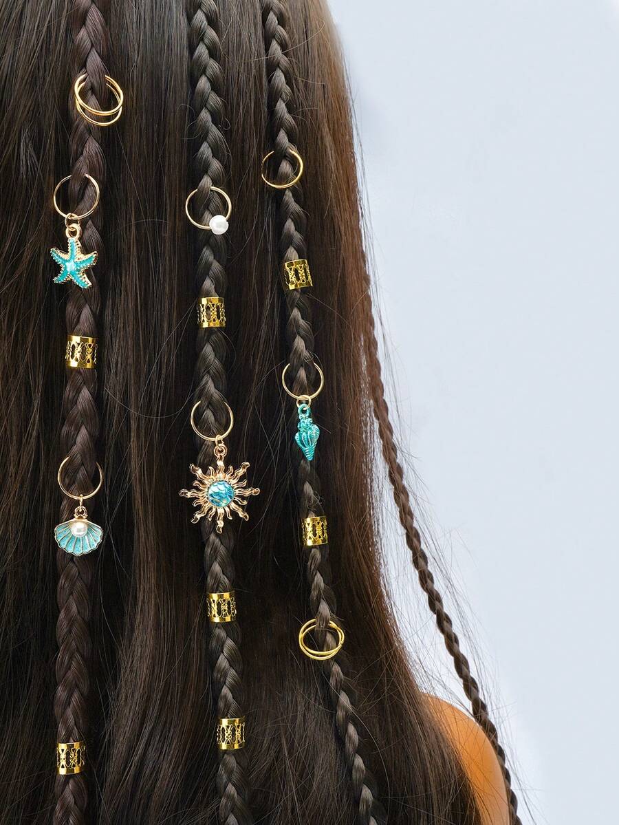 45pcs Baroque Ocean Element Hair Accessories, Suitable For Summer Dance, Party And Music Festival Occasions - Gold - View 1