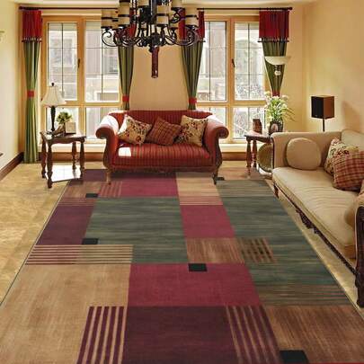 1PC Of Patchwork Living Room Area Rug Comfortable And Soft Surface 100% Polyester Waterproof And Stain-Resistant Silicone On The Back For Non-Slip And Non-Shifting Suitable For Living Room Large Size Bedroom Home Decoration Household Items Door Outdoor Rug Mat Multiple Sizes To Choose From Machine Washable And Easy To Care For Pet-Friendly And Child-Friendly