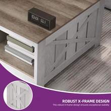 BALCONERA  Farmhouse Grey Wash Square Coffee Table – Modern Rustic Wood Living Room Table With Half-Open Storage Compartment - Grey - View 4