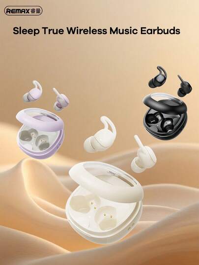 REMAX Últimos auriculares inalámbricos Bluetooth mejorados, auriculares para dormir, batería de 20 horas de duración, disfruta de la música toda la noche, control táctil, apariencia linda, ajuste cómodo, auriculares estéreo inalámbricos, mini auriculares, ligeros y portátiles, diseño de silicona líquida para un uso cómodo durante el sueño, regalo ideal para seres queridos (negro/beige)