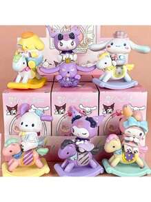 Sanrio 1 set de boîtes mystères, personnages à motifs aléatoires, collection de statuettes Sanrio Black Beauty, personnages 3D unicornes à tonalités claires et sombres, parfait pour la décoration de bureau et les cadeaux, idéal pour les anniversaires et les fêtes, cadeaux licornes
