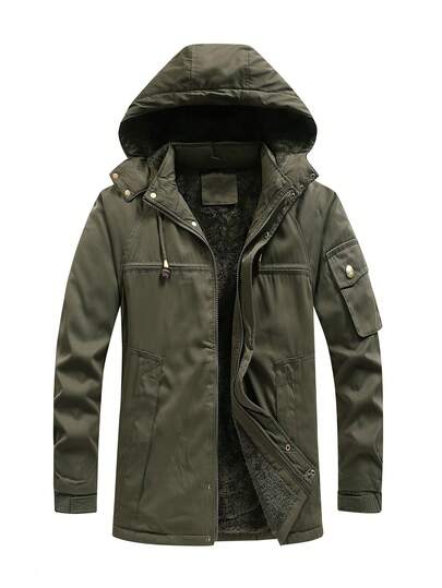 Cappotto imbottito termico da uomo, con cappuccio staccabile, cappotto lungo imbottito, abbigliamento esterno alla moda per autunno/inverno