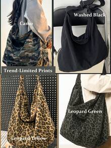 Women's Large Canvas Tote Bag For Everyday - Adjustable Crossbody Shoulder Strap,Travel Essentials,School Supplies , Halloween,Outdoor Camping Hiking Adventure Versatile Tote Bag, Spacious Oversized Carryall Purse (Washed Black, Camo, Leopard Print Yellow & Green) | Street Style, Edgy Boho Chic | Fast USA Shipping 2-7 Days, School, Short Trip, Storage Crossbody Bag - 彩色 - 查看 5