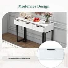 Modern Console Table With Drawers, Gold-Colored Frame, Adjustable Foot Pads And Elegant Handles (White + Gold) - 黑色+白色+中密度纖維板 - 查看 7