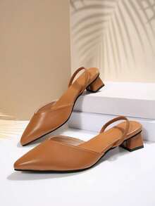 秋冬女装时尚百搭黑色大码蝴蝶结水钻尖头舒适简约优雅露跟高跟鞋，优雅