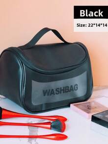 1 件装超吸睛翻盖大容量防水洗漱包便携化妆包收纳袋，大容量便携式化妆品收纳袋，女士礼物，圣诞礼物，女士送礼佳品 - 黑色 - 查看 14