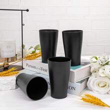 Black Wheat Straw Cups Set Of 8,Drinking Glasses,Reusable Plastic Cups,Unbreakable Cups For Kitchen,Dishwasher Safe Water Glasses Tumblers