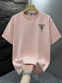 GRDR Men's Fashionable Printed Loose Short Sleeve T-Shirt | Exquisite Design | Summer Essential | Easy To Match | Showcase Your Style - Pink - View 2