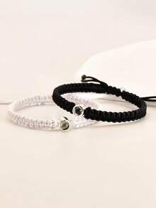 1pc Customized Black & White Braided Couple Bracelet | 4-Color Bead Customized Photo Projection Bracelet | Personalized Photo Couple Bracelet | Valentine's Day Photo Customized Memorial Gift | Gift For Girlfriend | Personalized Jewelry | Anniversary Gift | Wedding Anniversary Gift | Custom Color Photo Bracelet - vòng đeo tay chiếu - Xem 7