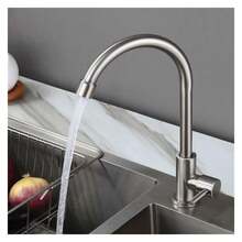 1 pieza Grifo de cocina de acero inoxidable de alta calidad, grifo de fregadero de agua fría, grifo giratorio 360° a prueba de salpicaduras, grifo de lavabo de baño de acero inoxidable, artículos de cocina, accesorios de cocina, utensilios de cocina - Plateado - Ver 2