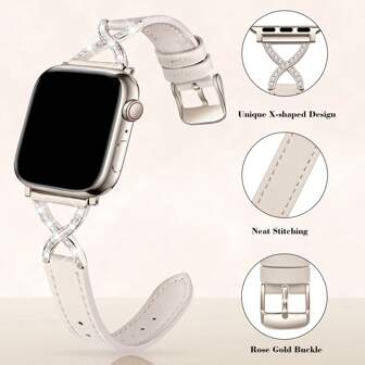 适用于 38 毫米 40 毫米 41 毫米 42 毫米 44 毫米 45 毫米 46 毫米 49 毫米的女士皮革表带 - 钻石 X 形金扣设计 - 舒适防汗纤薄表带 - 时尚多色 - 适合 5.5-8.3 英寸手腕 - 优质替换手表配件