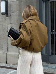 HH 女士褶皱夹克长袖短款外套时尚休闲风衣街头服饰新品外套﻿