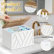 Tampon Holder For Bathroom Decor, Feminine Product Organizer With Lid,Tampon Storage, Wood Pad And Tampon Organizer For Toilet Organizer, Bathroom Accessories Box For Girl Stuff - Khắc trắng - Xem 5