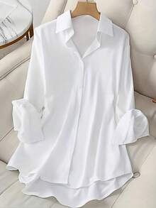 Plus Size Women Front Button Casual/Work Shirt Blouse, Spring/Autumn