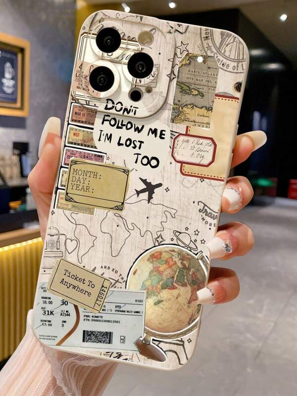 Map & Airplane Printed Lightweight Shockproof Phone Case Compatible With IPhone 16/11/16pro/16plus/16promax/16e/15Promax/13/14/12/XS/XR/7G/8P, Galaxy 11/12Pro/12/12X/13Pro/14Pro/15Pro/X3pro/, Redmi 10/9/Note9/12c/Note11pro/Note8Pro/9C/9a