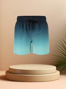 Tween Boy Ombre Print Drawstring Waist Swim Shorts - Green - View 3