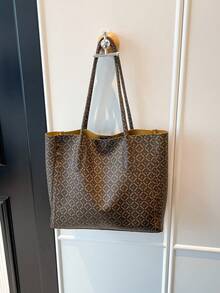 时尚大容量手提包，休闲日常使用，个性化手提包，百搭时尚女士手提包 - 棕色 - 查看 9