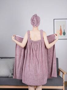 1pc Thickened Coral Fleece Bathrobe, Suitable For Bathing, Home Use, Adult Women, Absorbent Bath Towel