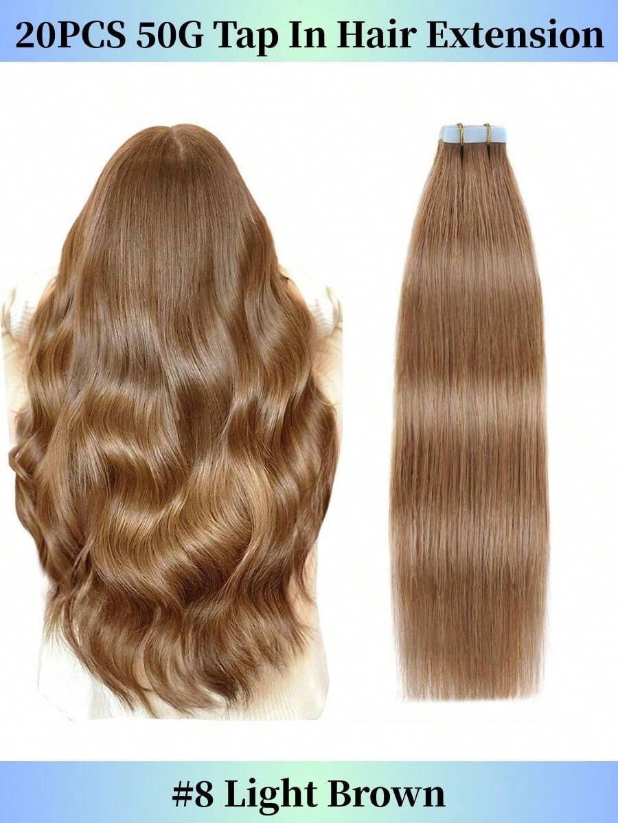 Extensiones de cabello humano con cinta adhesiva, 20 unidades, de 16 a 26 pulgadas, liso, sin costuras, con trama de piel, natural, negro, brasileño, virgen, liso, sin costuras, invisible. - S8 - Ver 1