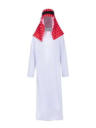 1pc Adult Middle Eastern Sheik Costume, Unisex Dubai Prince Cosplay Outfit, Saudi Arabian Red Headscarf Stage Performance Wear, Party Dress
