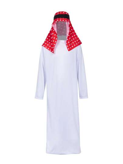1pc Adult Middle Eastern Sheik Costume, Unisex Dubai Prince Cosplay Outfit, Saudi Arabian Red Headscarf Stage Performance Wear, Party Dress