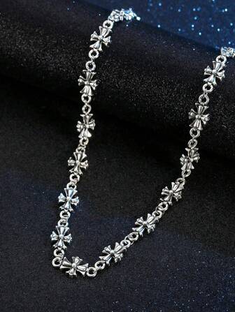 1 件朋克风格简约十字架复古项链，男女通用，适合音乐节情侣礼物