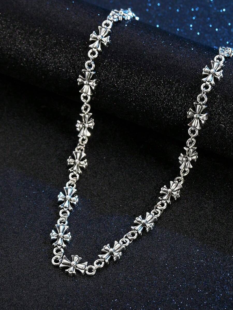 1 件朋克风格简约十字架复古项链，男女通用，适合音乐节情侣礼物