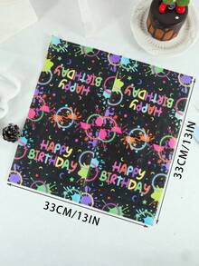 مناديل ورقية قابلة للتخلص منها بمقاس 33 * 33 سم، خلفية سوداء مع حلقات ملونة ورسومات تخطيطية، مناديل فلورية للحفلات وحفلات الرسم، "هيا نتألق"، مناسبة لحفلات عيد الميلاد والكريسماس