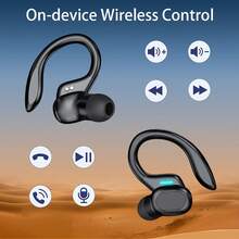 Wireless Headphones Wireless Earbuds 80hrs Playback Ear Buds Over-Ear Stereo Bass Earphones With Earhooks Microphone LED Battery Display For Sports/Workout/Gym/Running Red - Đỏ - Xem 5