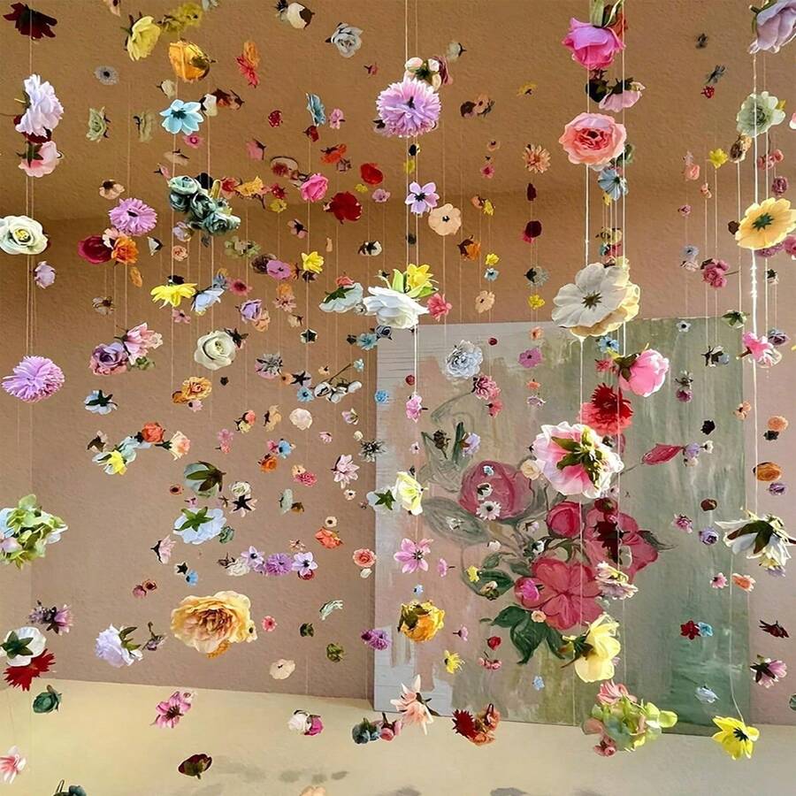Hanging Flower Curtain, Creative Photo Prop, Artificial Flowers, Indoor/Outdoor Decor, Romantic Wedding Backdrop - Multicolor - View 1