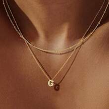 2pcs/Set 26 Letter Necklace & Clavicle Chain, Copper Material, Delicate & Minimalist Design, Suitable For Commuting, Women Accessories
