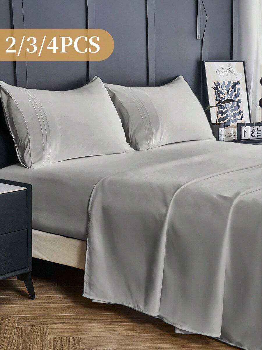 2/3/4pcs  Fitted Sheets Set, Bedding, Cozy And Warm Bedding, Fall Decor, Christmas Decorations, Halloween Decor, Solid Color Bedding Sheets, Easy Care And Comfortable, Breathable Bed Set, For Single, Twin, Full, King, Queen Bed Sizes, Suitable For Bedroom, Guest Room, Halloween Gift, Dormitory, All Seasons, Machine Washable