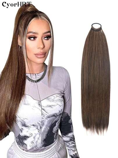 Music Festival 26/34Inch Synthetic Hair Extensions Ponytail Hair Extensions With Rubber Band Natural Long Straight Hair Black Brown DIY Hair Extensions Straight Ponytail Braids Suitable For Women Daily Life And Holiday Party Wear