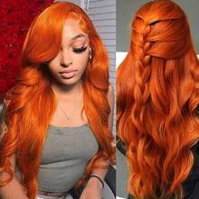 200% Body Wave 13x4 Lace Frontal Human Hair Wigs Ginger Orange Lace Front Wig Transparent Lace Wigs Human Hair Pre Plucked With Baby Hair Orange Colored Human Hair Wigs For Women - S350 - 查看 4