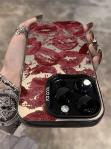 1pc Retro Sexy Red Lip Print Case Compatible With Apple Phone 16 Pro Max 15 Pro 14 Plus 13 12 11 X/Xs XS MAX 7 8 Plus Smartphone Accessories New Luxury High Quality Shockproof Anti-Slip PHONE Protective Waterproof Anti-Fall Scratch Resistant