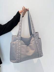 1 件尼龙多口袋手提包，女士实用百搭大容量单肩包 - 灰色 - 查看 8