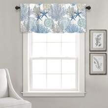 1 件海洋主题印花窗帘，适合节日、派对、生日、晚宴、厨房窗户装饰、短帷幔，适合所有季节、房间装饰、家纺装饰、餐厅派对装饰、秋季装饰、秋季装饰、房间装饰