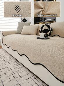 1pc Versatile Chenille Sofa Cushion Cover, Modern Simple Anti-Slip Sofa Seat Protector, Dust-Proof And Washable Sofa Slipcover, Beige Fashionable Soft Non-Fading Non-Shedding Bedroom Decor Pet-Friendly Cover, Adjustable For Corner Sofa, Bedroom, Office, Living Room Combination Furniture, L-Shaped Sofa And 1/2/3/4 Seat Sofa - Beige - View 2