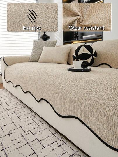 1pc Versatile Chenille Sofa Cushion Cover, Modern Simple Anti-Slip Sofa Seat Protector, Dust-Proof And Washable Sofa Slipcover, Beige Fashionable Soft Non-Fading Non-Shedding Bedroom Decor Pet-Friendly Cover, Adjustable For Corner Sofa, Bedroom, Office, Living Room Combination Furniture, L-Shaped Sofa And 1/2/3/4 Seat Sofa