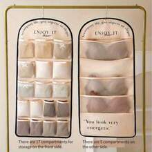 2-Sided Underwear Storage Bag, 17 Grids Front + 5 Pockets Back, Multi-Functional Hanging Wall Mounted Mesh Bag, Large Capacity For Panties, Socks, Bras, Suitable For Closet/Dorm