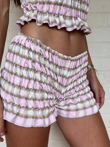 Women's Summer Bloomers Shorts Plaid Print Low Waist Tiered Frill Bodycon Short Pants Micro Shorts Bottoms Y2k Pettipants Streetwear - Pink - View 3