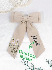 1 件定制花卉蝴蝶结印花名字刺绣涤纶丝带蝴蝶结发夹，适合女孩个性化名字发饰蝴蝶结花朵刺绣蝴蝶结优雅蝴蝶结刺绣发夹，适合日常发饰礼物（返校）