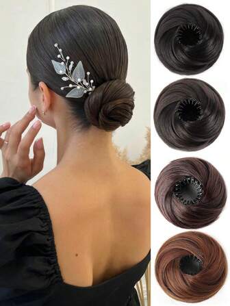 合成发髻 马尾辫 发髻 甜甜圈 接发 弹性松紧带 深棕色 女士