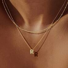 2pcs/Set 26 Letter Necklace & Clavicle Chain, Copper Material, Delicate & Minimalist Design, Suitable For Commuting, Women Accessories