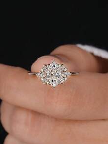 1pc Classic & Elegant Horse Eye Snowflake Ring, Engagement/Holiday Gift, S925 Sterling Silver Fine Jewelry - Horse Eye Snowflake Ring - View 5