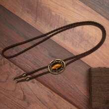 1pc Minimalist Retro PU Leather Bolo Tie, Adjustable Unisex Long Necklace Personalized Bolo Tie - Multicolor - View 4